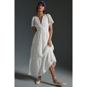 the helena square neck tiered midi dress smocked denim edition By Anthropologie The Helena Square-Neck Tiered Midi Dress: Smocked Denim Edition at MarketFair Shoppes in Princeton, NJ